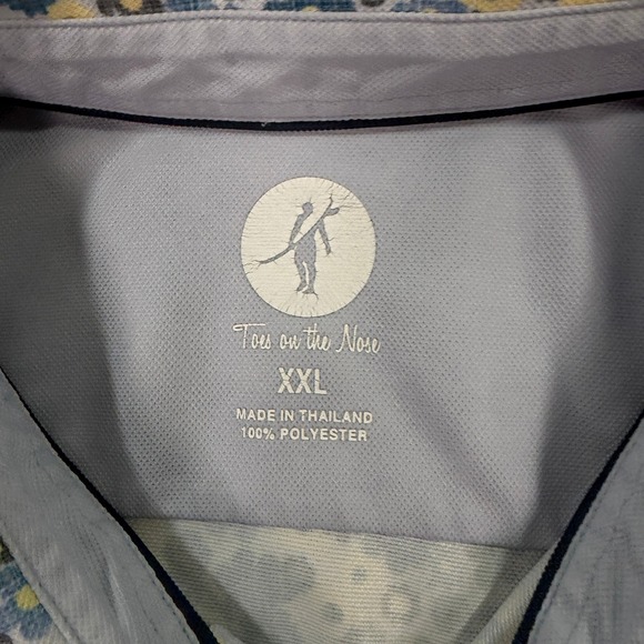 Toes on the Nose Mens XXL Button Front Shirt Blue Yellow Floral Aloha Surf EUC - Picture 3 of 6